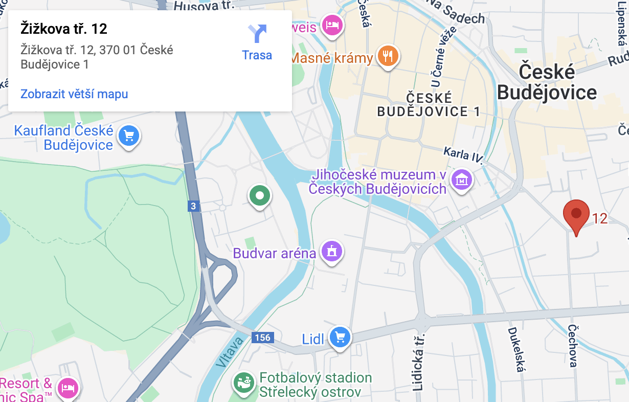 Mapa kudy se dostat do kosmetického studia NATUKO beauty v Českých Budějovicích